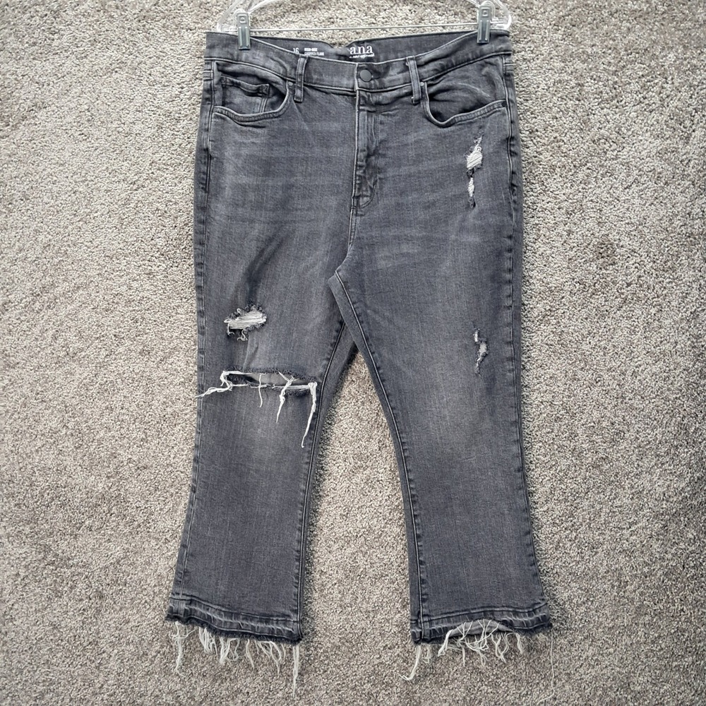 a.n.a Womens High Rise Cropped‎ Flare Distressed Jeans Black Size 16 Frayed Hem